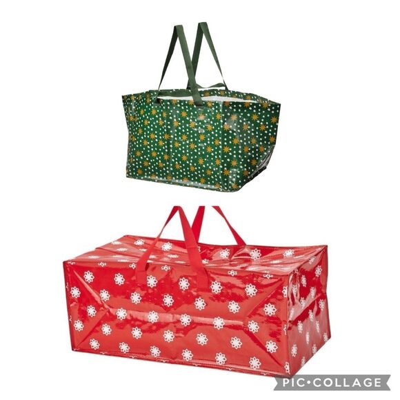 IKEA Vinterfint Bags Set of 2 NEW Red Storage w/Zipper & Green Tote Fast Ship - Picture 1 of 5